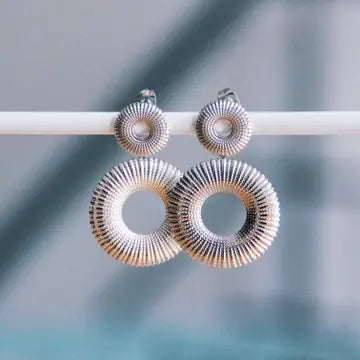 Boucle d'oreille tendance avec large anneau argenté