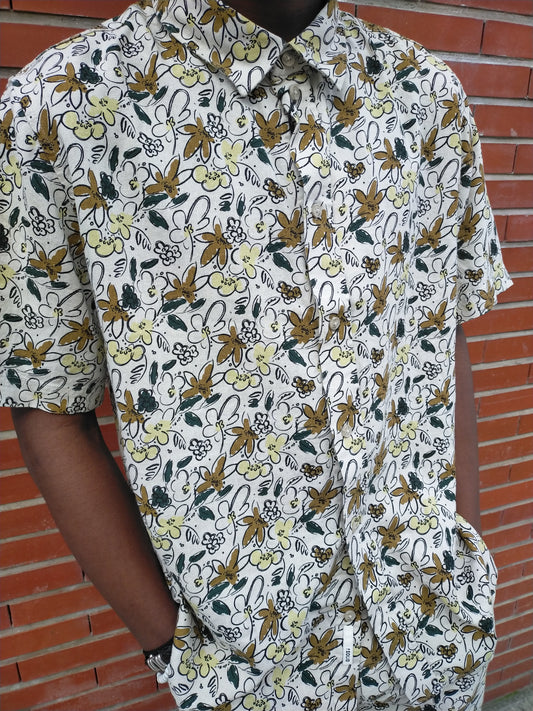 Chemise en Lin motifs fleurs