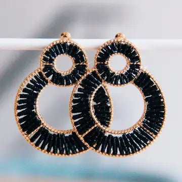 Boucle d'oreille tendance avec perles Miyuki noir-or